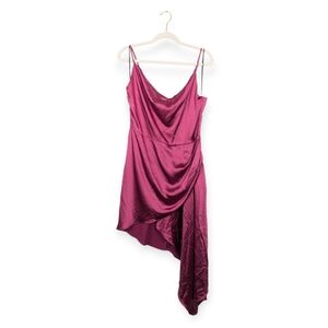NWT Elliatt Berry Pink Satin Cowl Neck Asymmetrical Jacinda Dress Size L